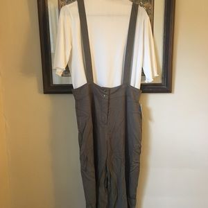 Olive wide leg suspender pants